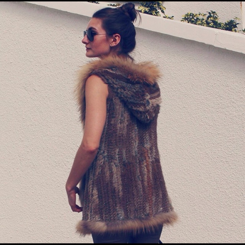 Love Token fur vest with hoodie